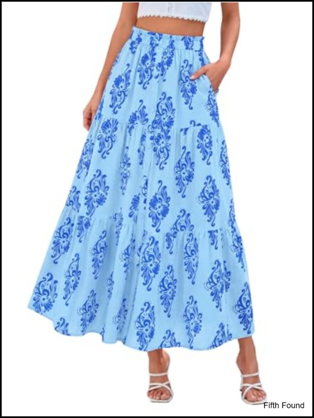 Boho Floral Maxi Skirt High Waist A-Line Tiered Ruffle Beach Vacation